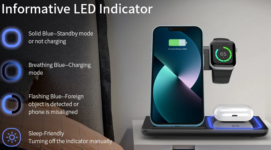 Estación de carga inalámbrica plegable 3 en 1 de 200W, para Apple y Android