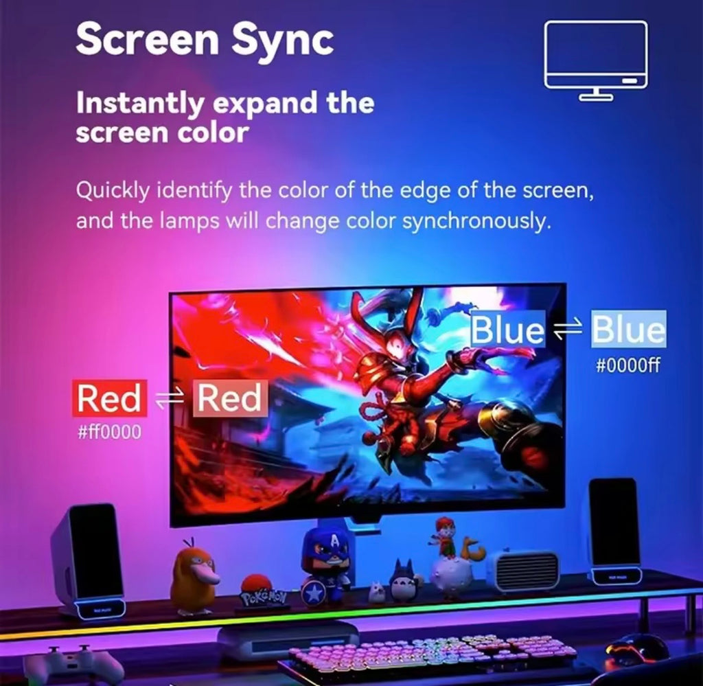 Tira LED para monitores con sincronización de música, hasta 34 pulgadas