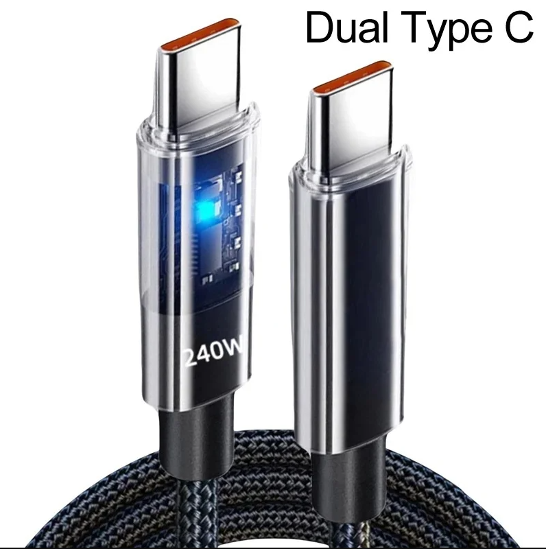 Cable de carga, USB-C, pantalla Digital LED, Carga rápida de 240W, negro