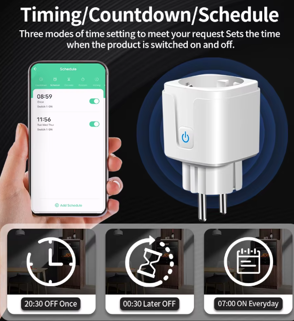Enchufe Inteligente Wi-Fi compatible con Alexa, protección contra sobretensiones y control de consumo energético, 20A