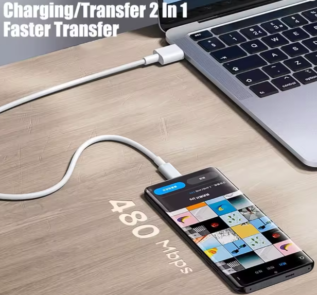 Cable de carga, USB-C, cable de datos y carga, carga rápida de 60W, negro