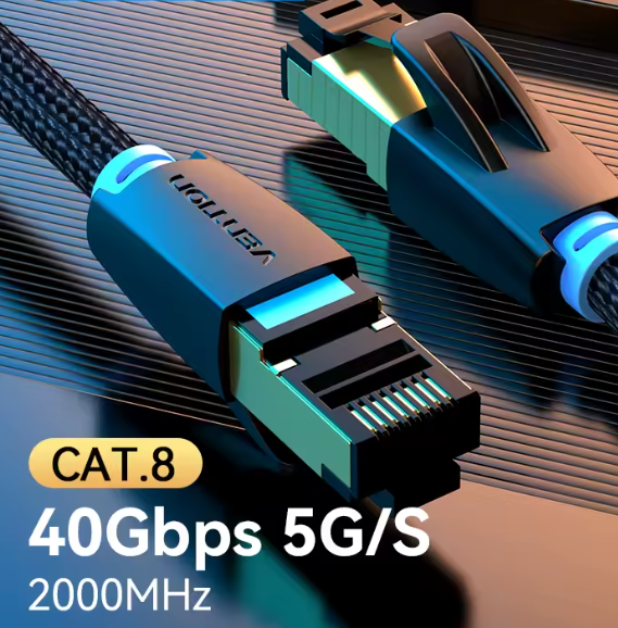 Cable RJ-45 Ethernet, CAT8 hasta 40Gbps, recubierto de malla trenzada, hasta 8 metros