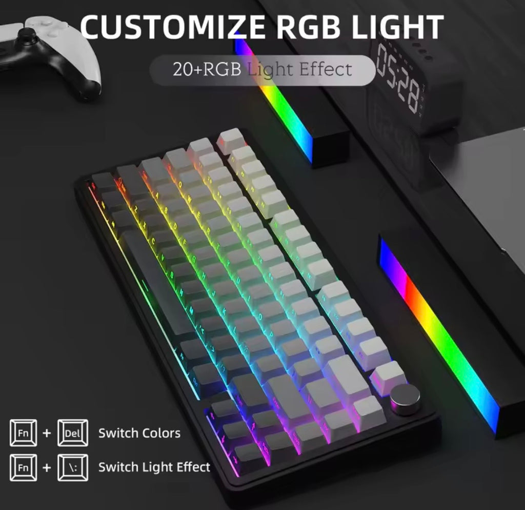 Teclado mecánico inalámbrico, Attack Shark X85, iluminación RGB,perilla de volumen, conexión Bluetooth, 2.4G