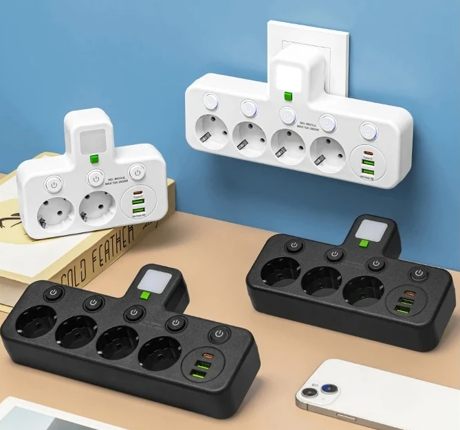 Regleta de pared, enchufe europeo, sin cable, 2 puertos USB, 1 tipo C, alimentación máxima de 2500W