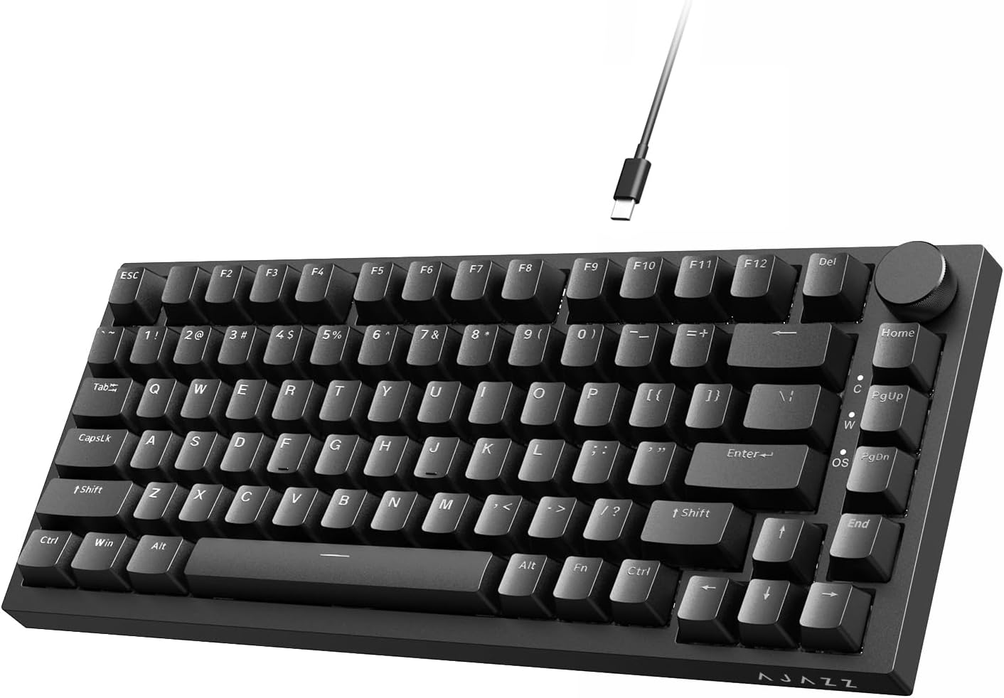 Teclado AJAZZ AK820 75%, Teclado mecánico con cable, 82 teclas con perilla de volumen, iluminación RGB blanca