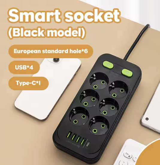 Regleta de pared, enchufe europeo, sin cable, 2 puertos USB, 1 tipo C, alimentación máxima de 2500W