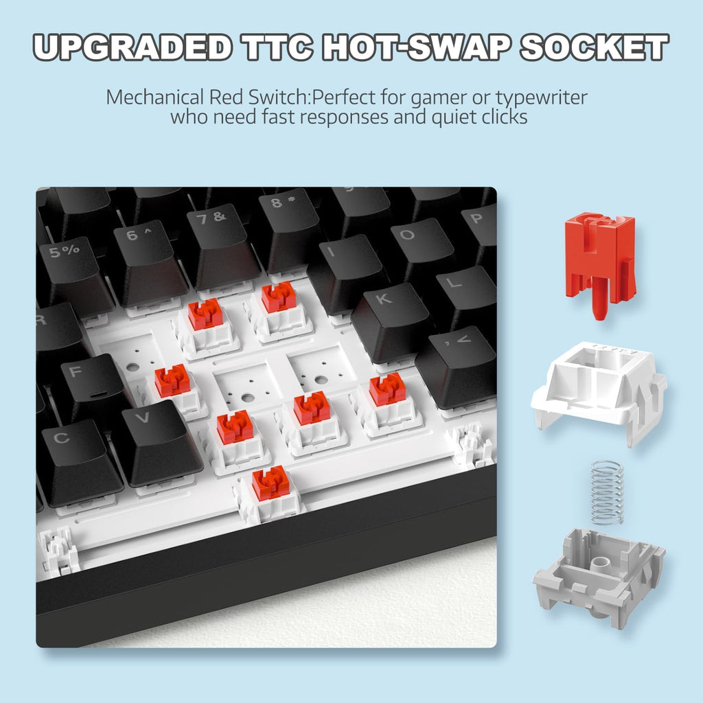 Teclado AJAZZ AK820 75%, Teclado mecánico con cable, 82 teclas con perilla de volumen, iluminación RGB blanca