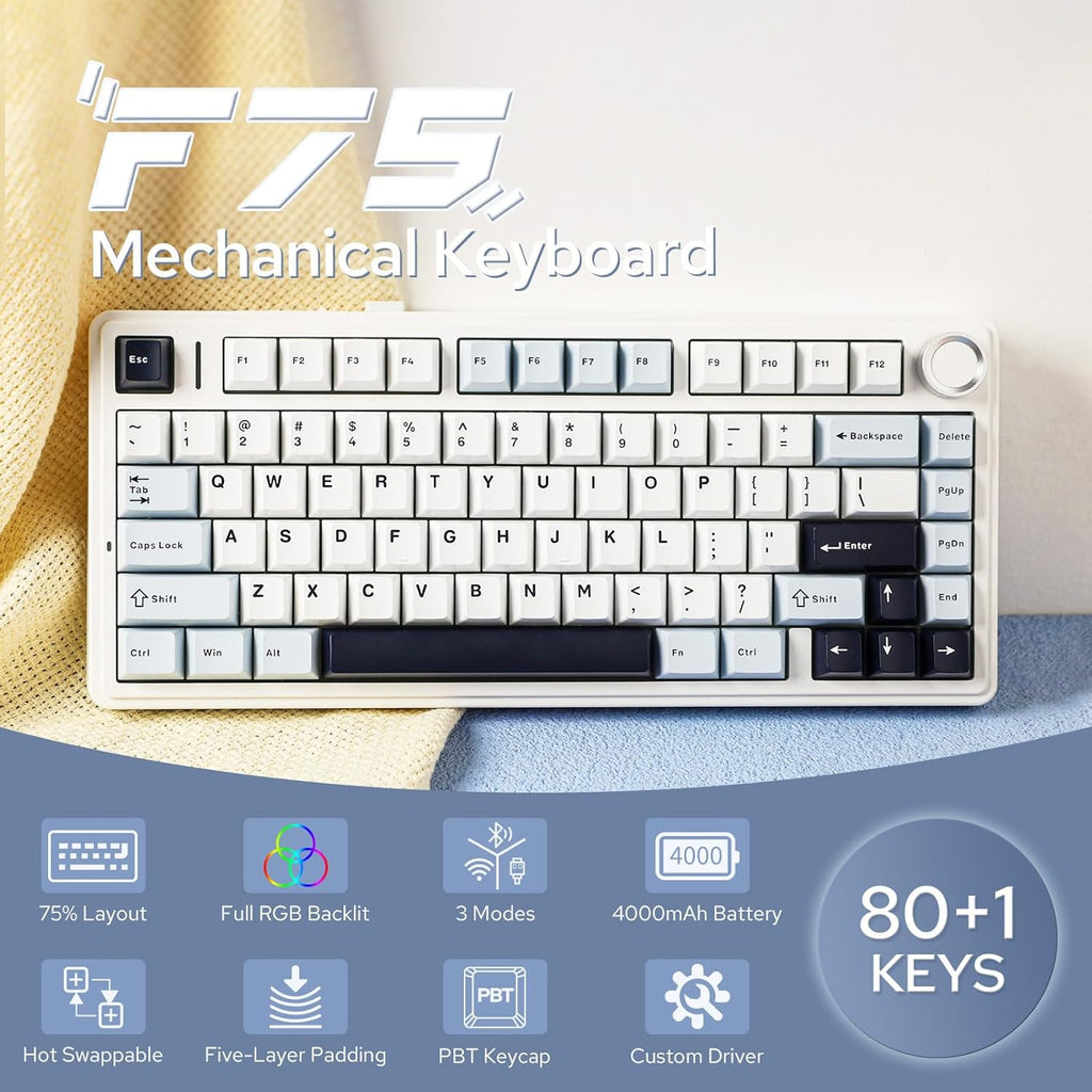 Teclado Aula X Epomaker F75 F75 2,4G teclado mecánico inalámbrico, 75%, RGB