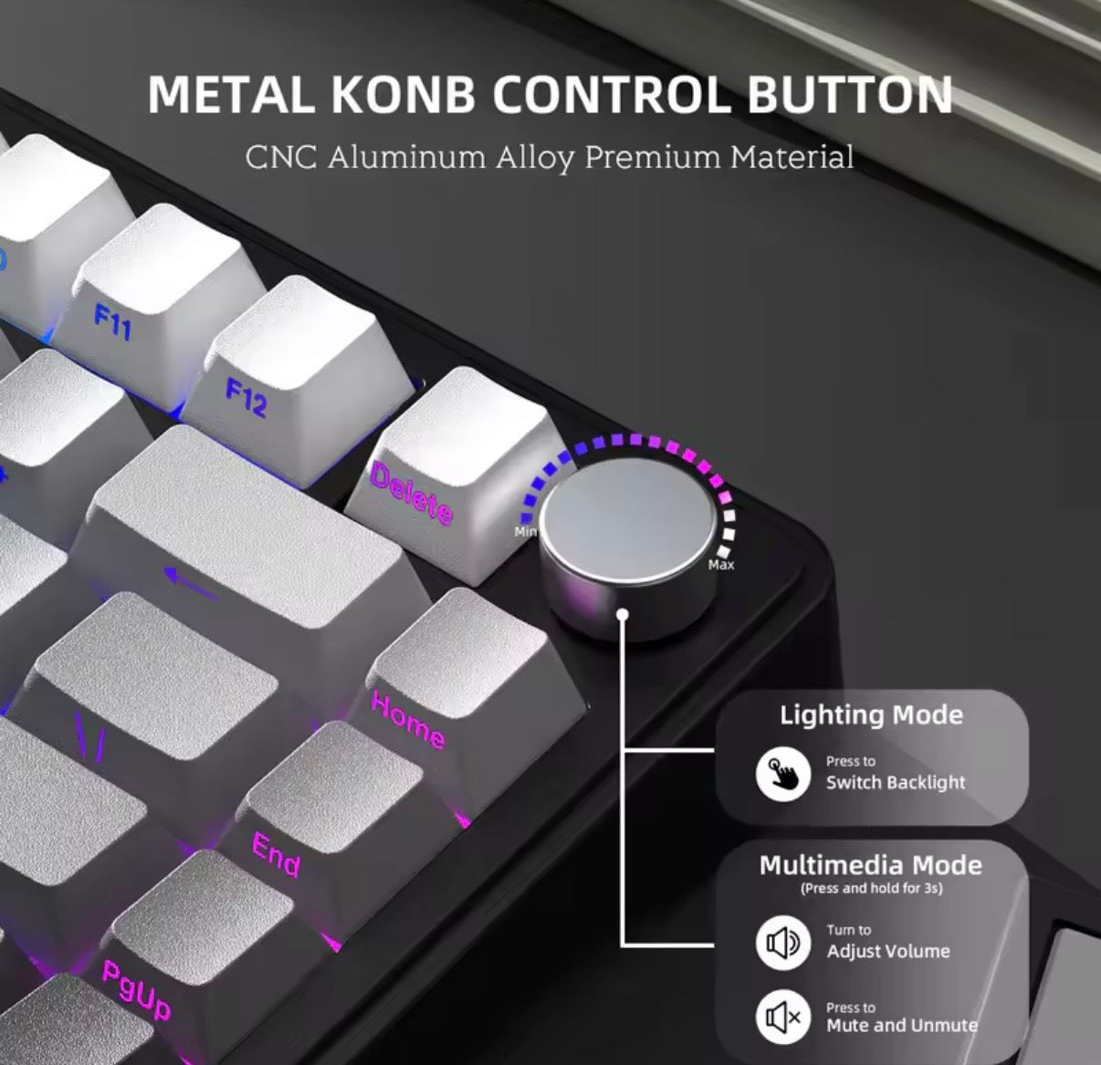 Teclado mecánico inalámbrico, Attack Shark X85, iluminación RGB,perilla de volumen, conexión Bluetooth, 2.4G