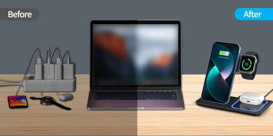 Estación de carga inalámbrica plegable 3 en 1 de 200W, para Apple y Android