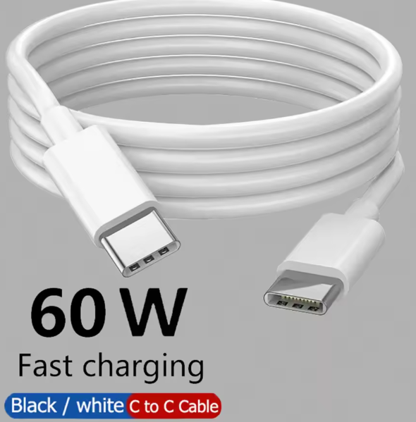 Cable de carga, USB-C, cable de datos y carga, carga rápida de 60W, negro