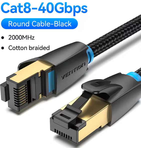 Cable RJ-45 Ethernet, CAT8 hasta 40Gbps, recubierto de malla trenzada, hasta 8 metros