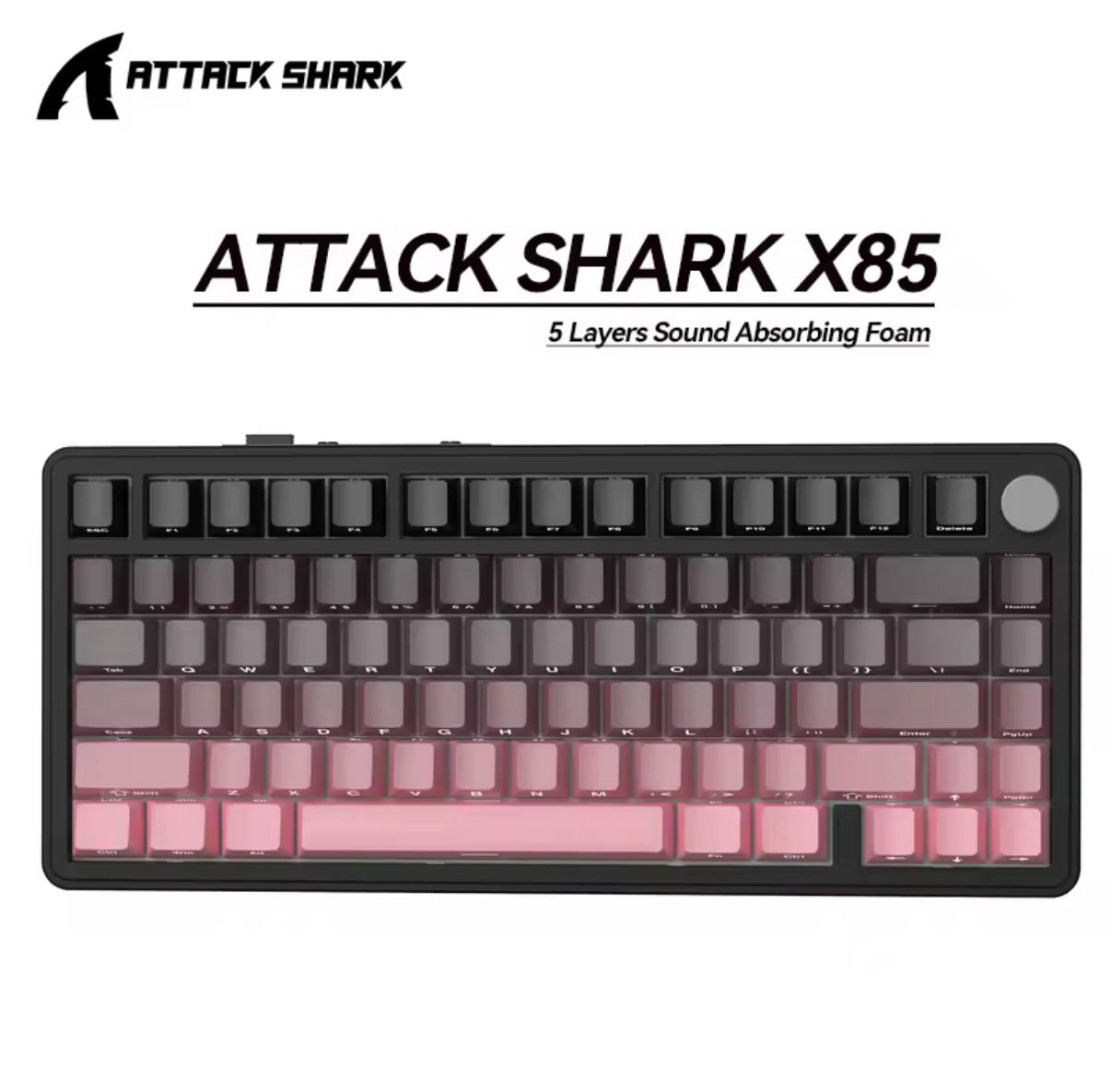 Teclado mecánico inalámbrico, Attack Shark X85, iluminación RGB,perilla de volumen, conexión Bluetooth, 2.4G