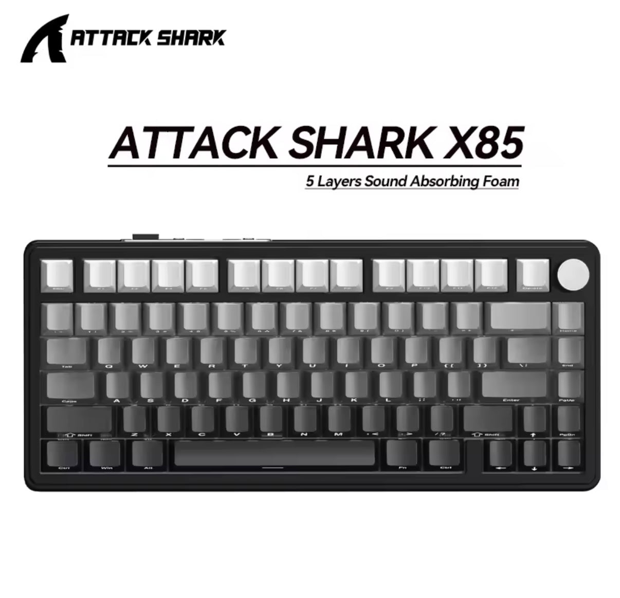 Teclado mecánico inalámbrico, Attack Shark X85, iluminación RGB,perilla de volumen, conexión Bluetooth, 2.4G