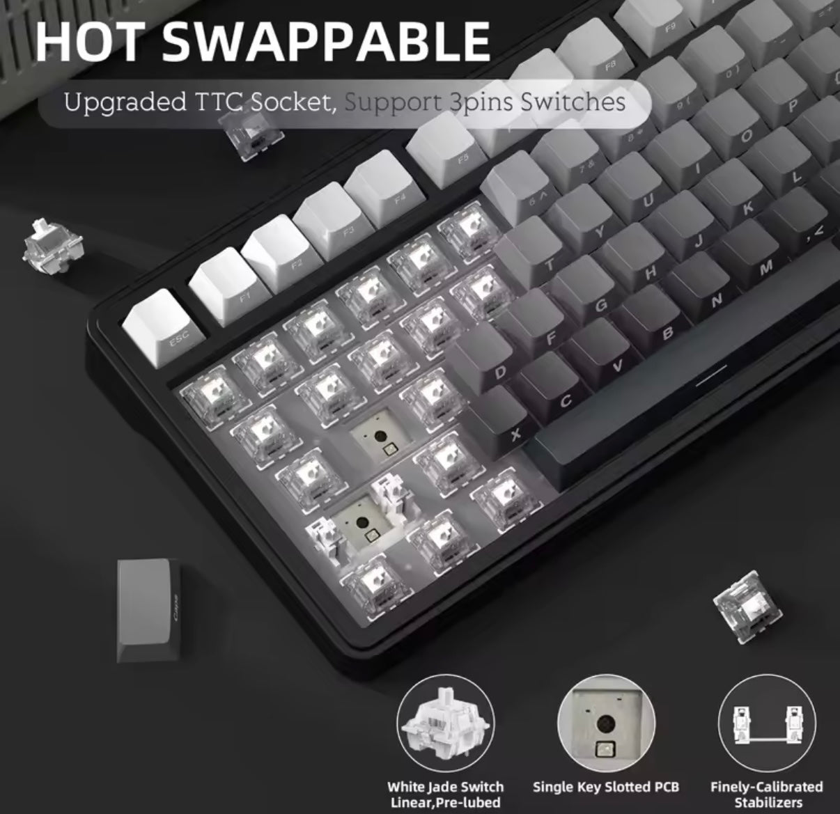 Teclado mecánico inalámbrico, Attack Shark X85, iluminación RGB,perilla de volumen, conexión Bluetooth, 2.4G