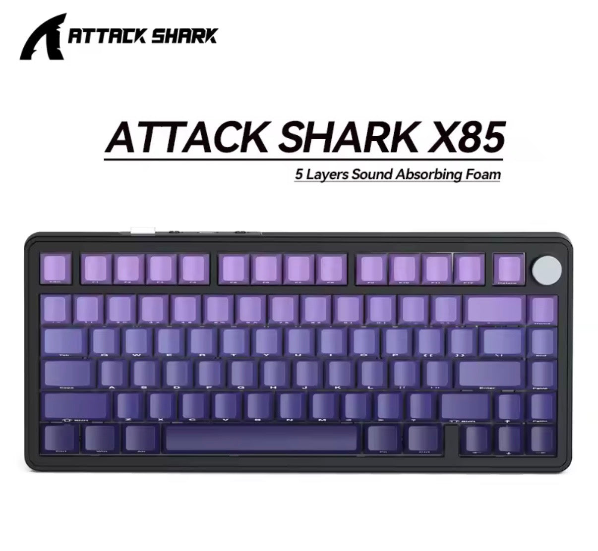 Teclado mecánico inalámbrico, Attack Shark X85, iluminación RGB,perilla de volumen, conexión Bluetooth, 2.4G
