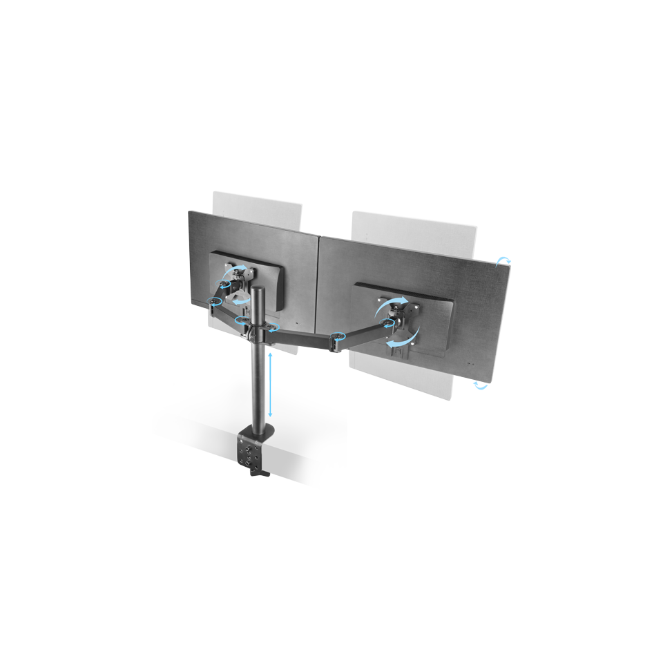 Soporte monitor de 2 brazos, de 13" a 27" pulgadas, hasta 8kg, brazo articulado, VESA 75 y VESA 100