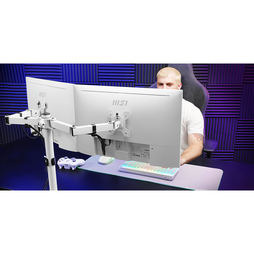 Soporte monitor de 2 brazos, de 13" a 27" pulgadas, hasta 8kg, brazo articulado, VESA 75 y VESA 100